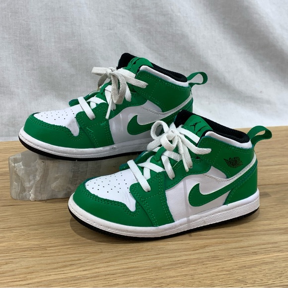 Kids Nike Jordan 1 Mid TD Lucky Green White Shoes Kid’s Size 9C - Picture 1 of 8